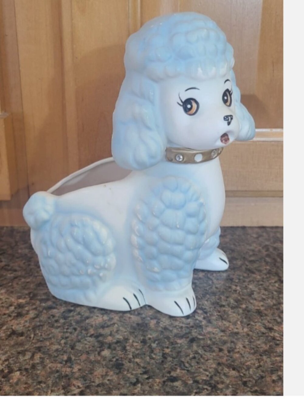 Napco Vintage Poodle Planter Blue White Ceramic